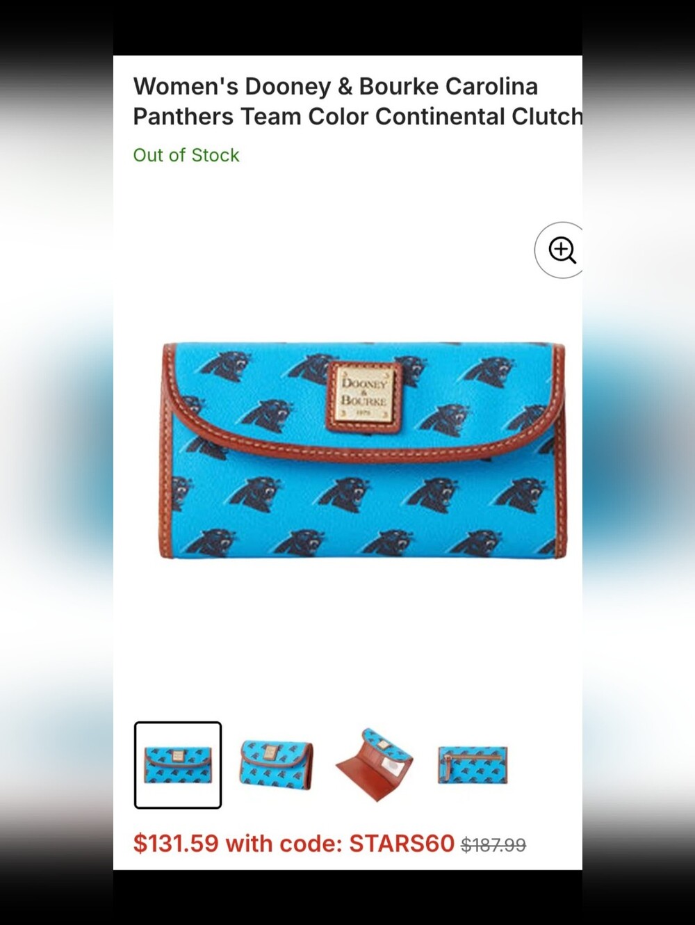 Dooney & Bourke NWT Teal Blue Panthers Print Continental Wallet with Brown Trim - Picture 6 of 6